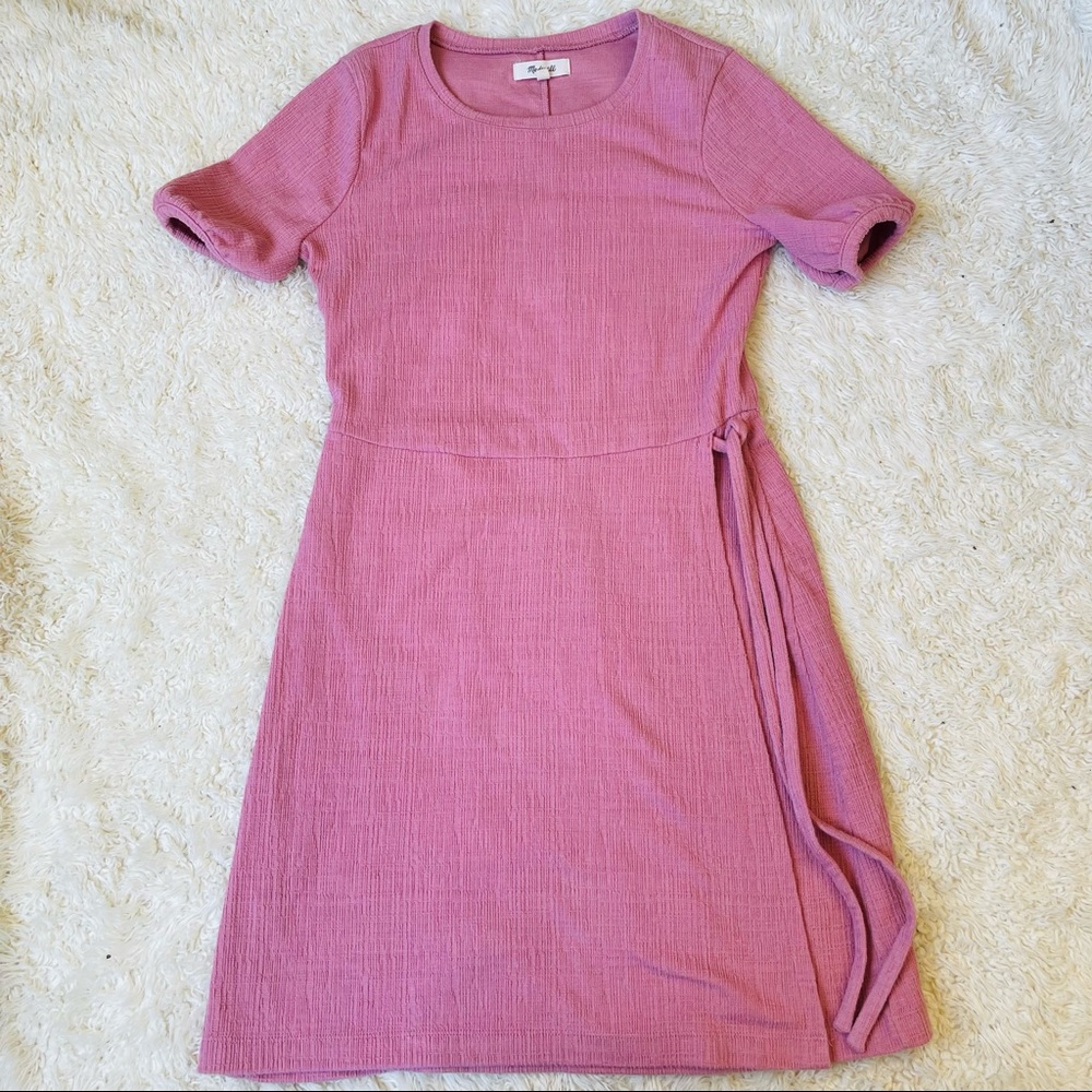 Madewell Crosshatch Puff-Sleeve Faux-Wrap Mini Dress size xS